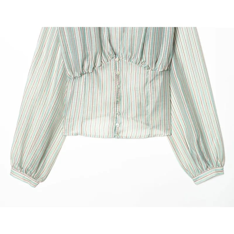 Striped Shirt With Flattering Fit Waist V Neck