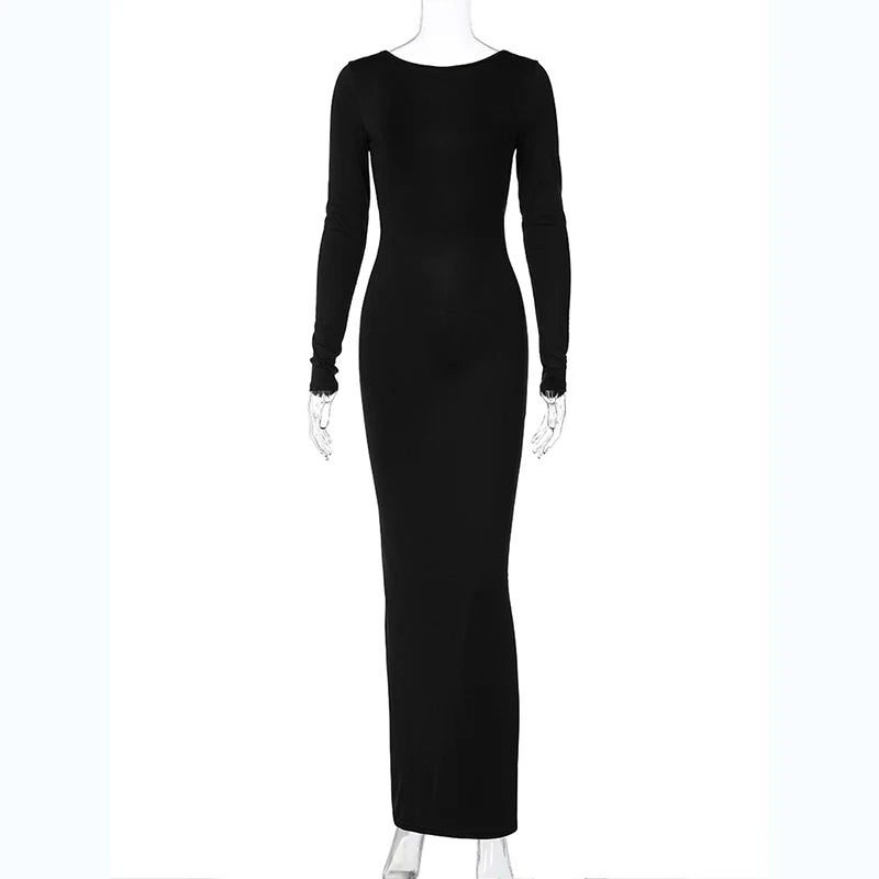 Elegant Backless Long Sleeve Maxi Dress With Bodycon Fit