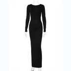 Elegant Backless Long Sleeve Maxi Dress With Bodycon Fit