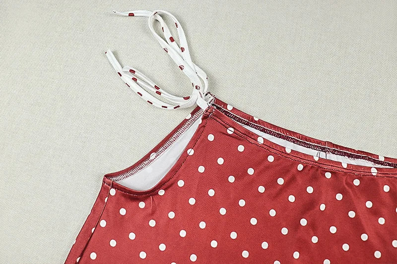 Red Polka Dot Halter Crop Top And Capri Set For Women