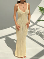 Elegant Backless Knitted Slip Sexy Hollow Out Slim-Fitting Style Dress