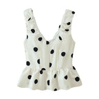 Long Polka Dot Skirt Set With Cropped Puffy Sleeveless Top