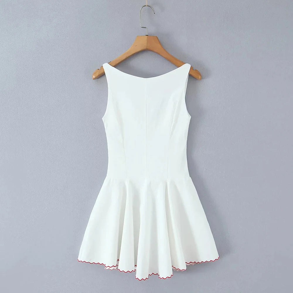 Minimalist Square Neck Sleeveless Mini Dress With High Waist