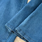 Denim Inspired Two Piece Set Strapless Top And High Waist Wide Leg Pants With Zipper