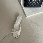 Elegant Polka Dot Satin Slippers With Square Toe And Butterfly Knot