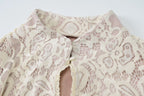 Lace Patchwork Hollow Out Mini Dress With Turtleneck And Long Flare Sleeves