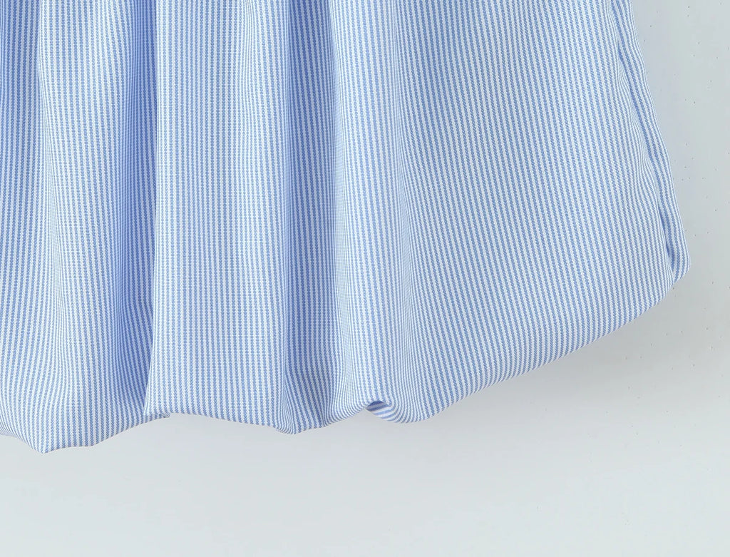 Stripes Tie Bow Halter Sling Satin Dress Women Low Waist Ball Gown Pleated