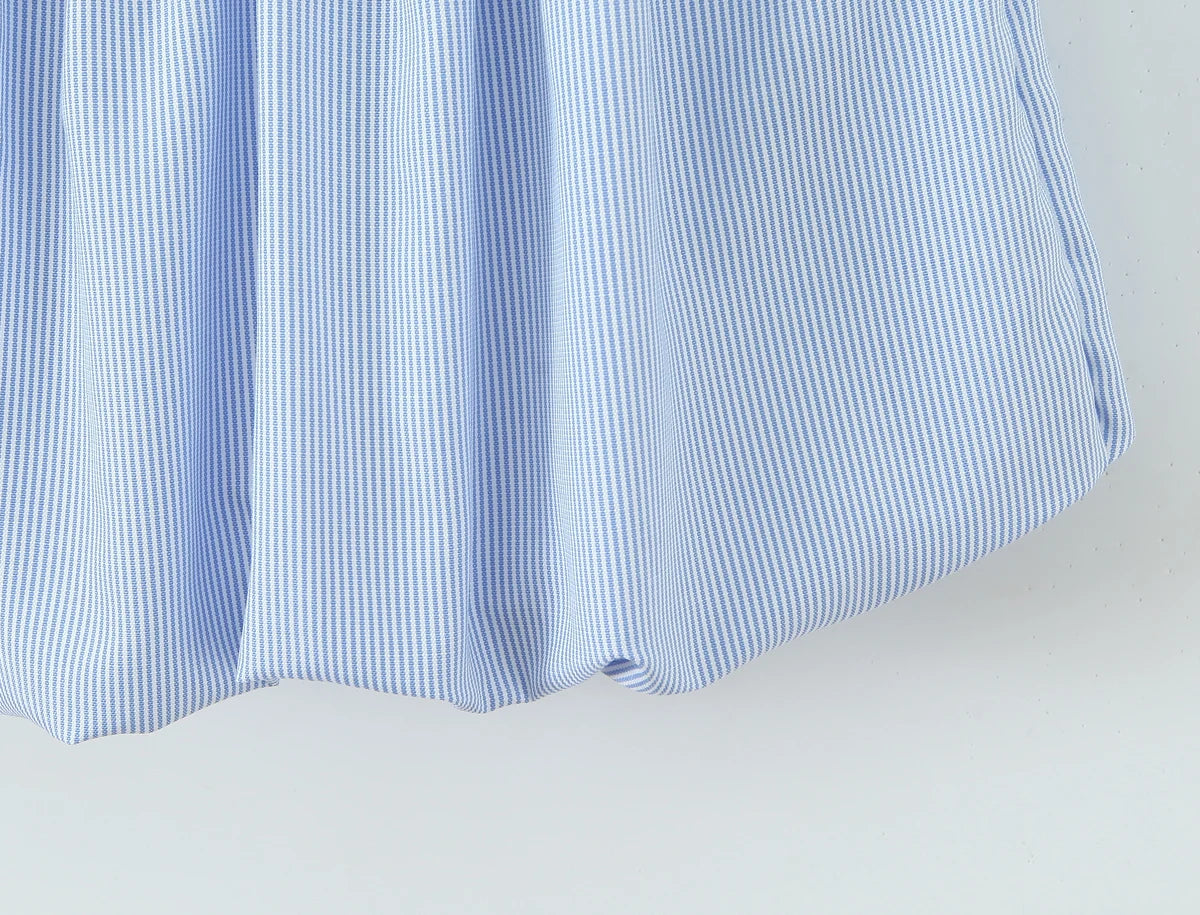 Stripes Tie Bow Halter Sling Satin Dress Women Low Waist Ball Gown Pleated