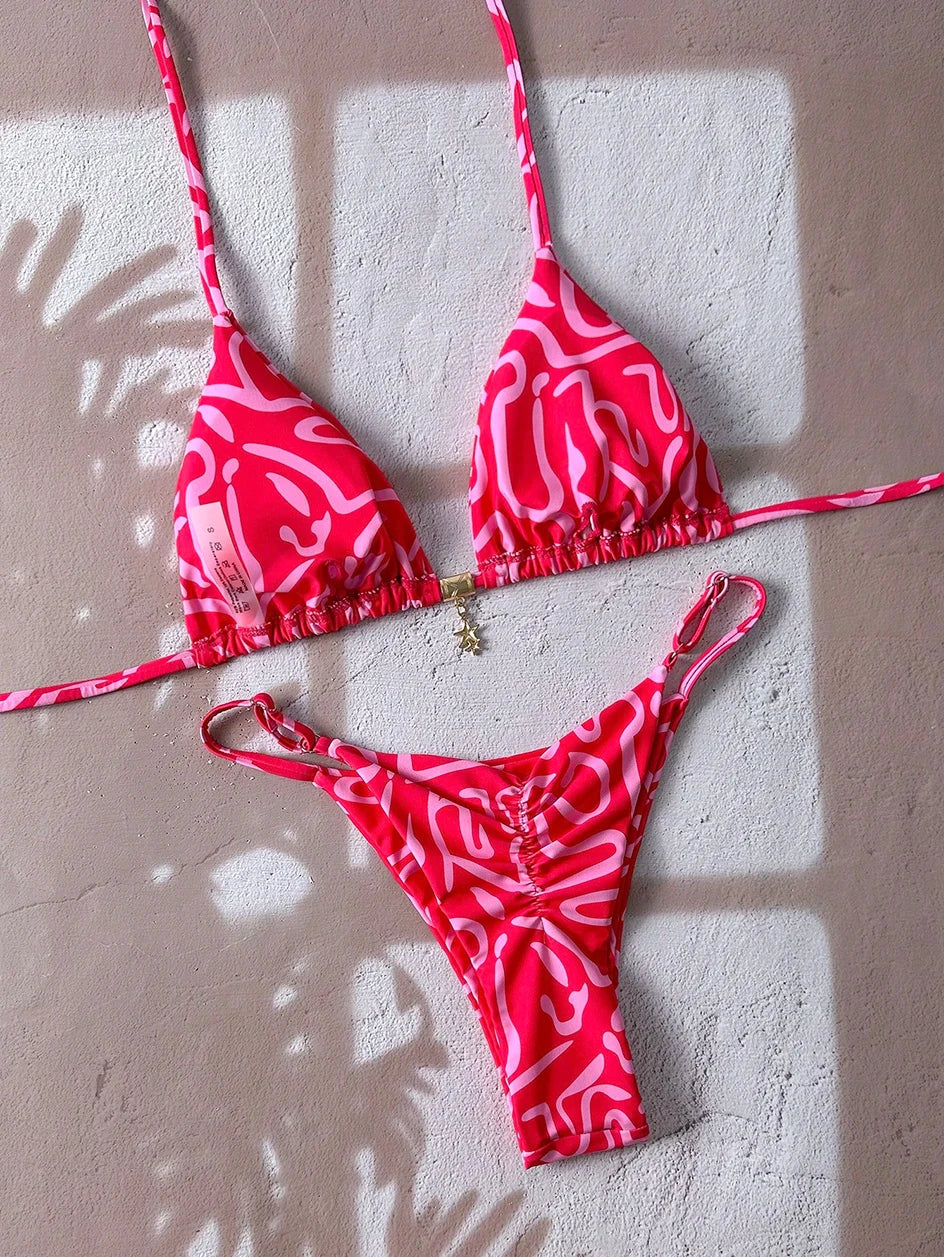 Flirty Leopard Print Push Up Bikini Set