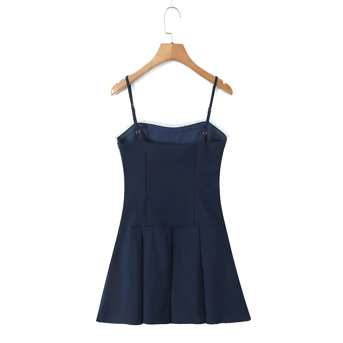 Lace Patchwork Sling Mini Dress For Women Sexy Low Waist Pleated Hem A-line