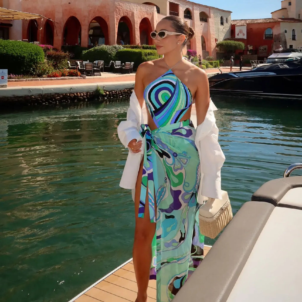 Halter One Piece Swimsuit With Skirt Monokini Vibe Allure