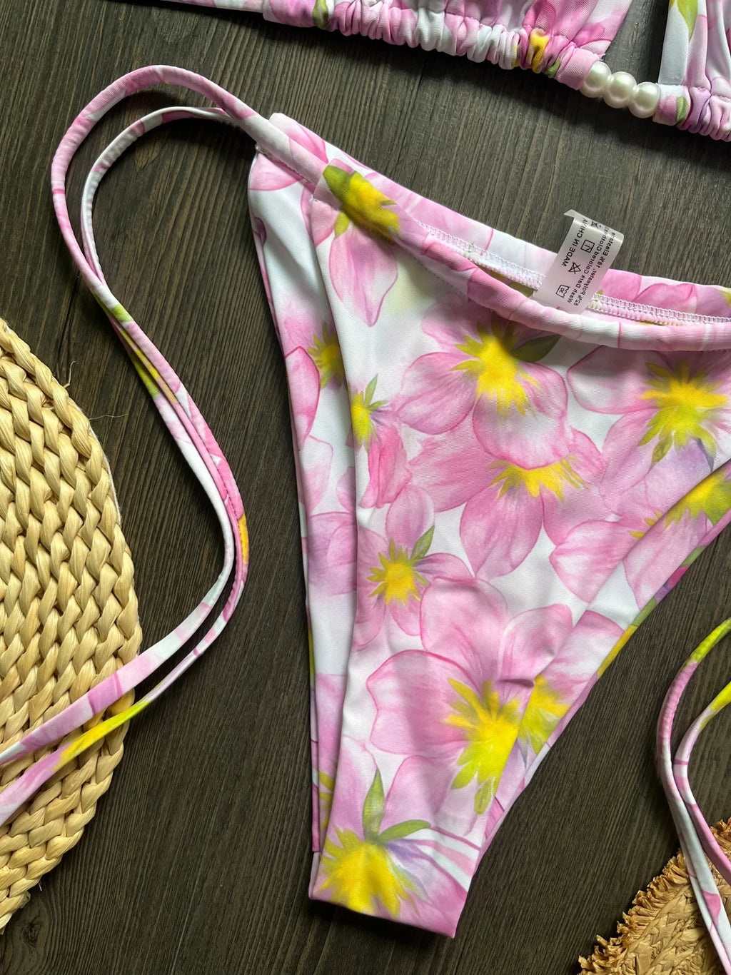 Pearl Accent Halter Bikini Set Luxury Brazilian Beachwear Push Up Swimsuit Print