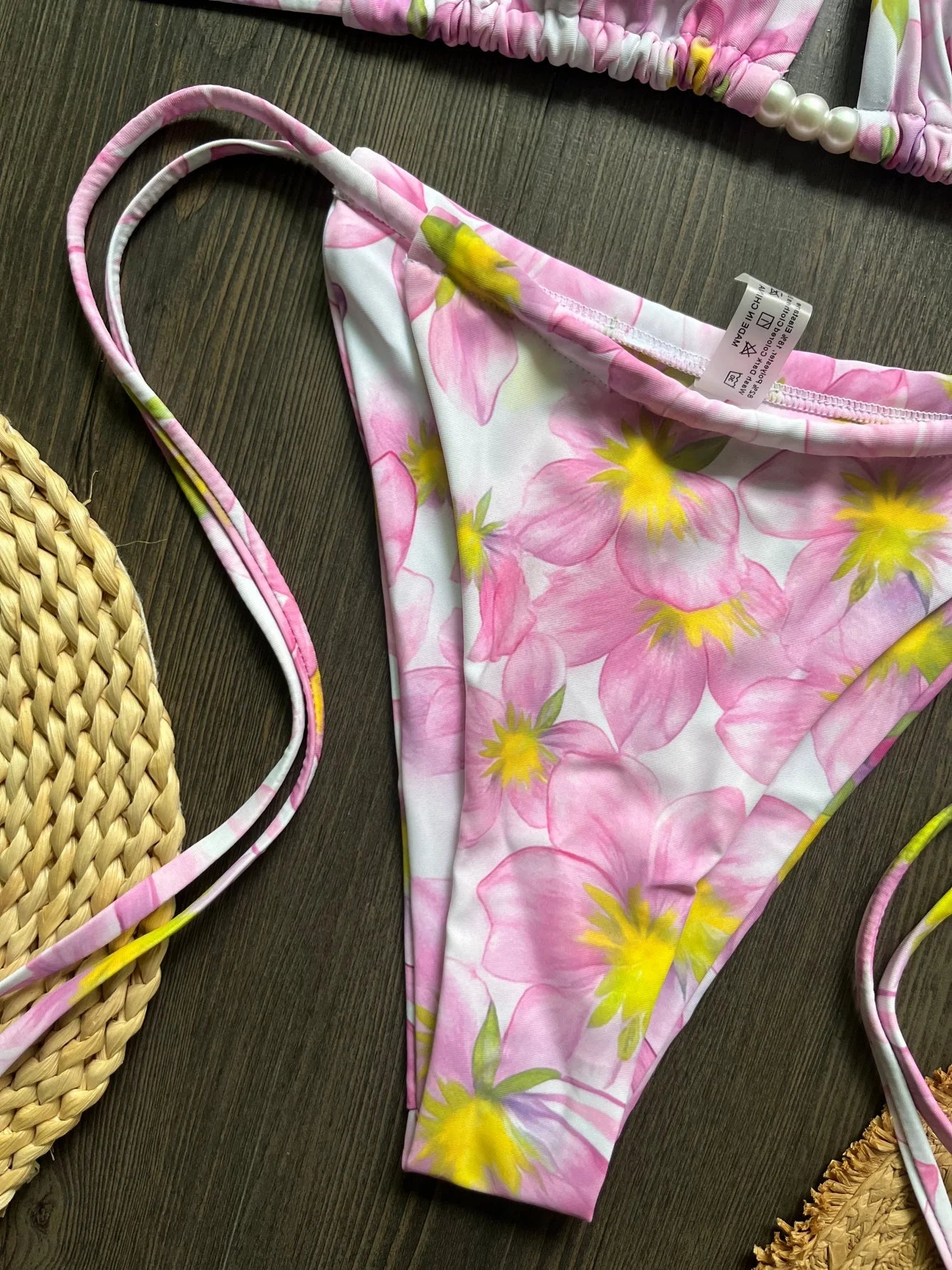 Pearl Accent Halter Bikini Set Luxury Brazilian Beachwear Push Up Swimsuit Print