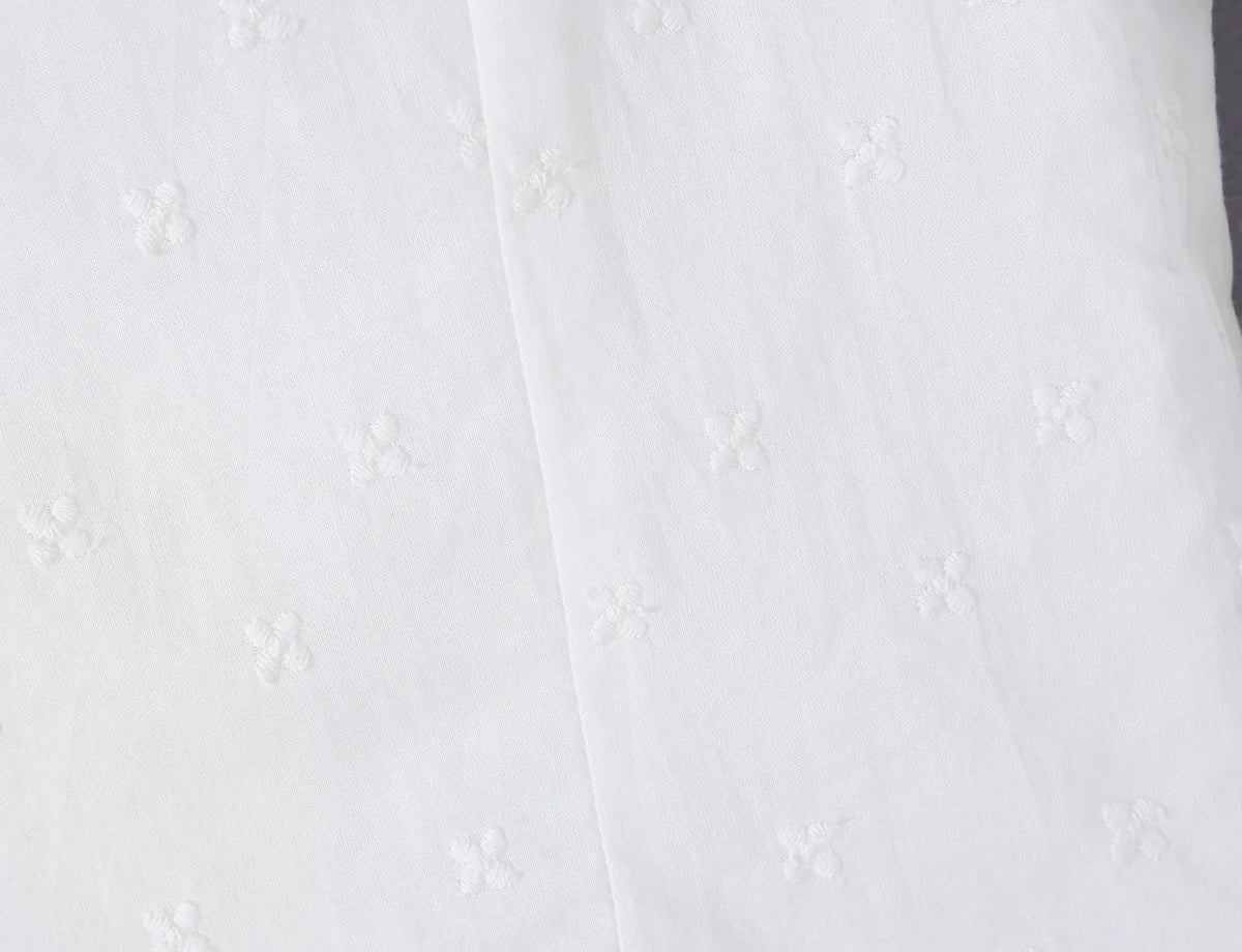 Sweet White Embroidered Floral Crop Shirt With V Neck Puff Sleeves And Ruffle Hem Slim Fit