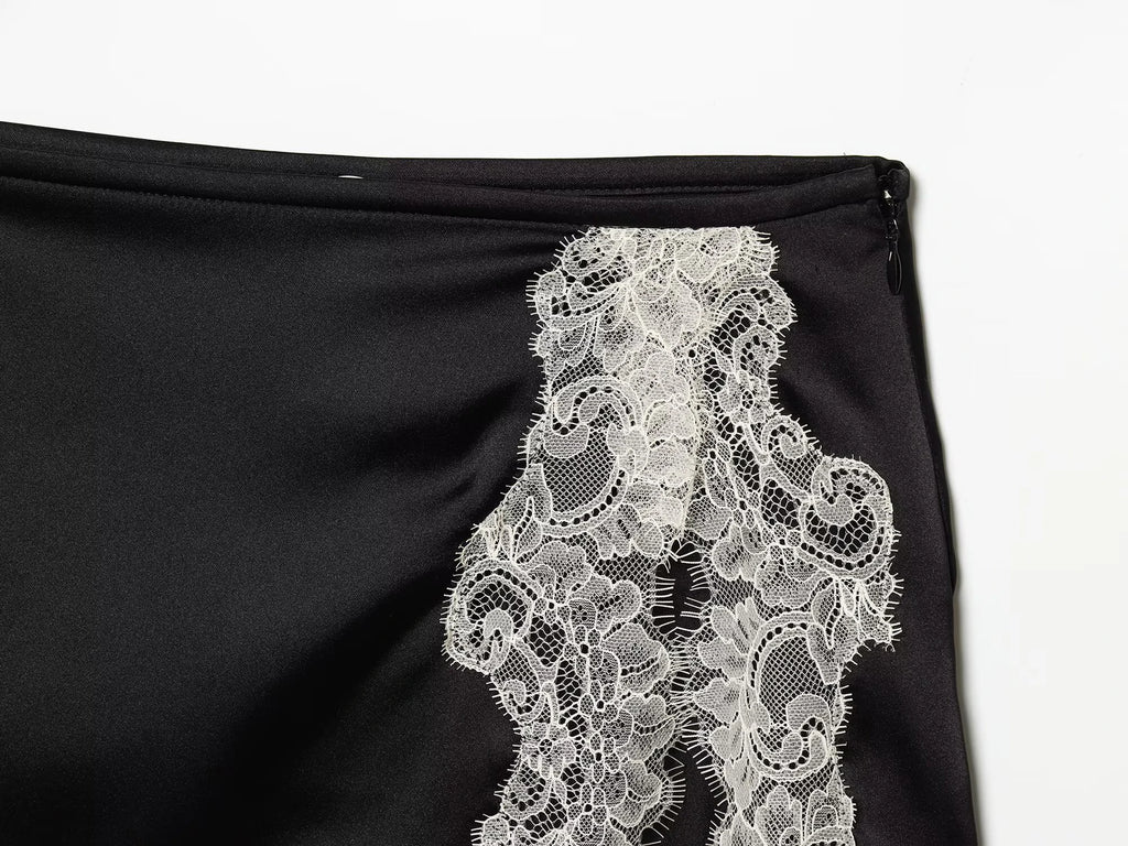 Lace Hem Mini Skirt Mid Waist Above Knee Length
