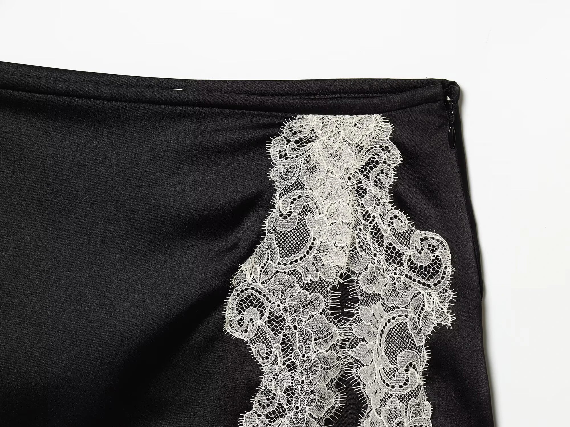 Lace Hem Mini Skirt Mid Waist Above Knee Length