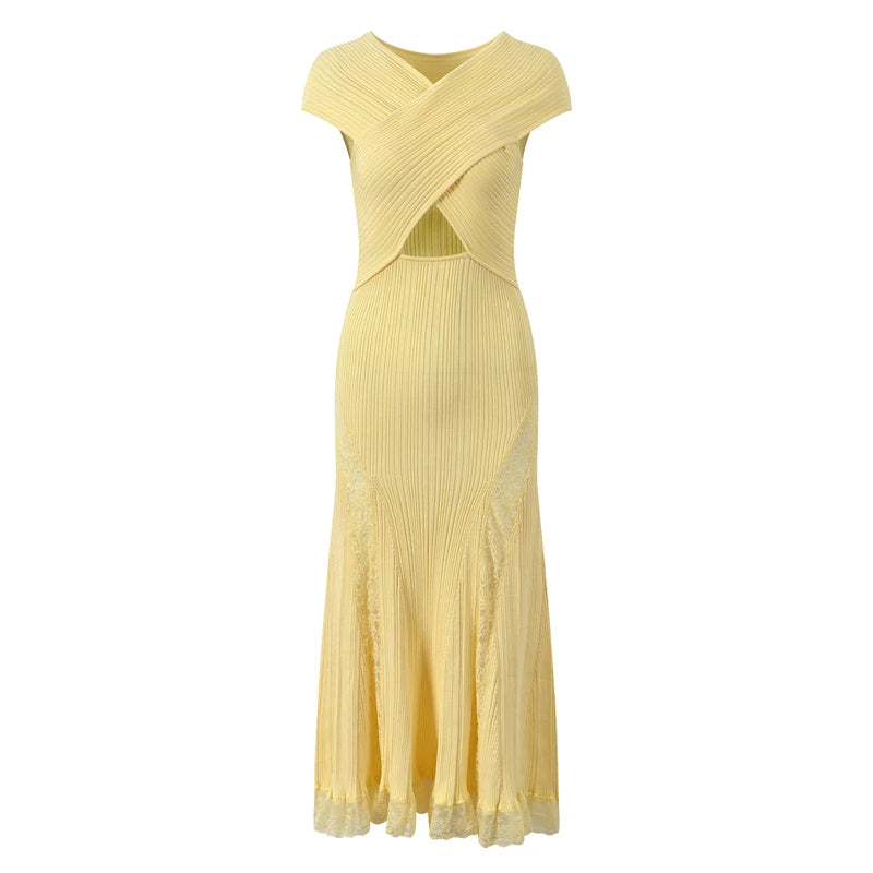Lace Collar Splice Dress Slimming Fish Tail Gown