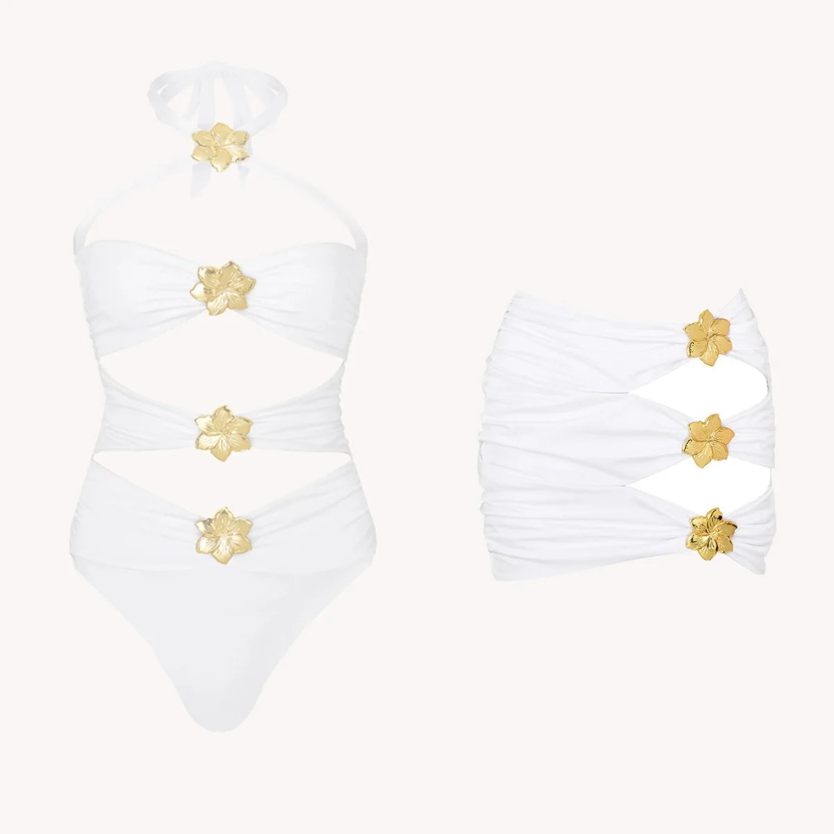 Off Shoulder Patchwork Belted One Piece Swimsuit With Cover Up for Beachside