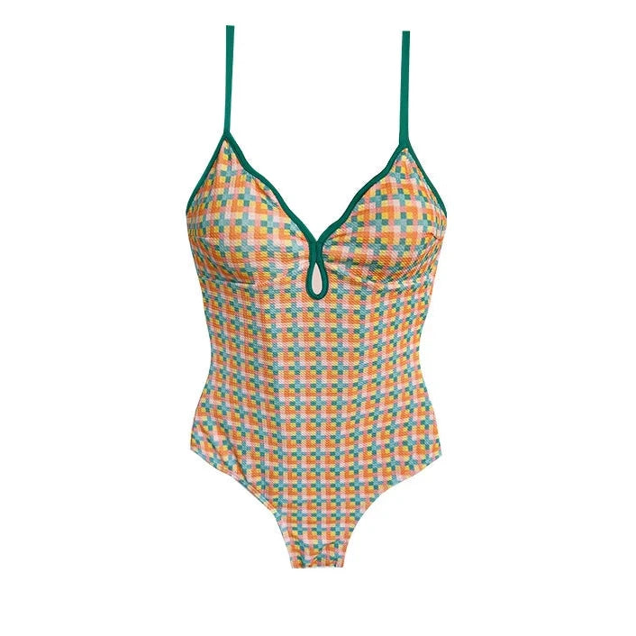 Women's Plaid One-Piece Swimsuit with Separate Two-Piece
