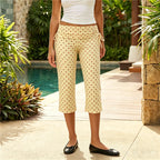 High-Waist Capri Pants With Fold-Over Waist Adjustable Drawstring Tie Detail