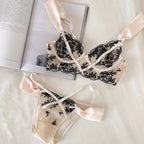 Sexy Lace Push Up Bra And Panty Set Featuring Semi Sheer Floral Design With Ring Embellishment