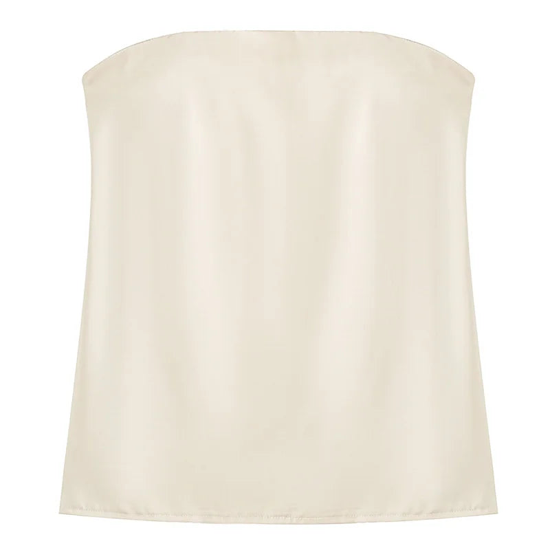 Elegant Satin Two Piece Set With Off Shoulder Top And High Waist Trousers