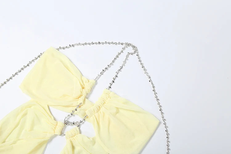 Sheer Halter Gown With Chain Detailing Backless Sleeveless