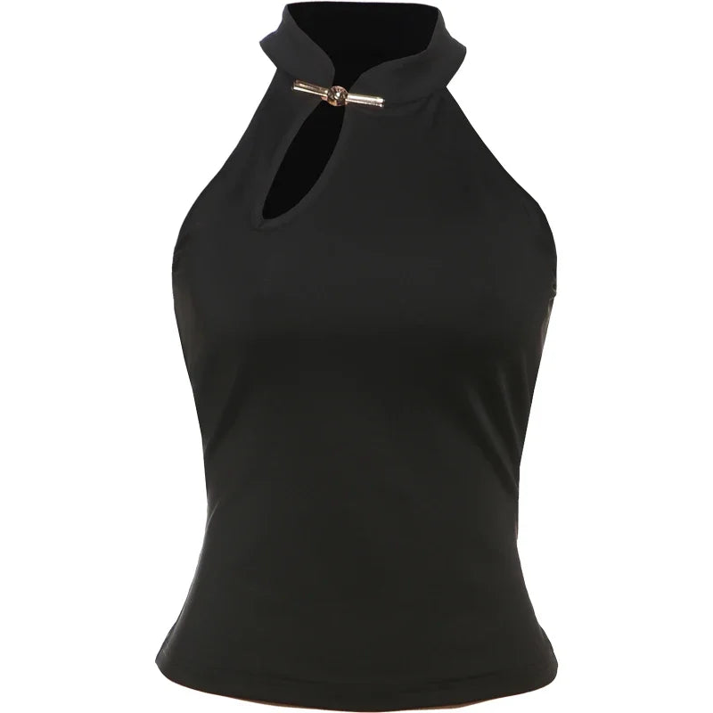 Chic Hollow Tank Top With Buckle Detail