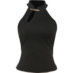 Chic Hollow Tank Top With Buckle Detail