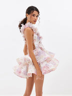 Petal 3D Flower Ruffle Camisole Dress With V Neck Backless Evening Look