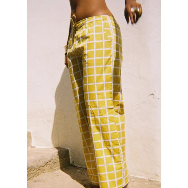Striped Wide Leg Drawstring Pants With Pockets Elastic Waist Flared Baggy