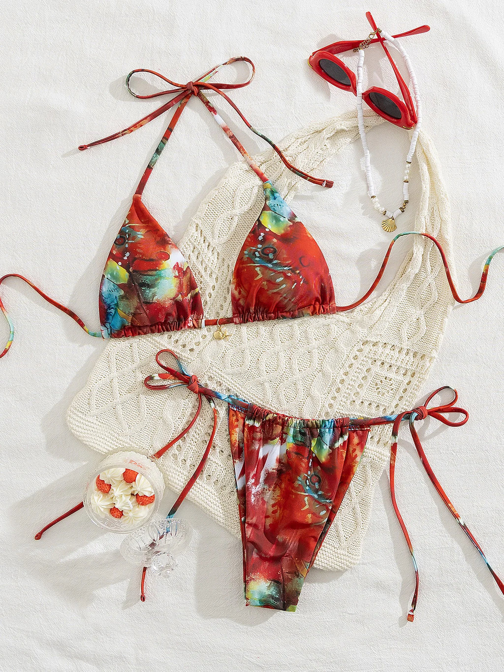 Triangle Striped Micro Bikini Set For Women