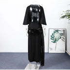 Backless Party Maxi Dress With O Neck Slim Pleated Ribbon Detail