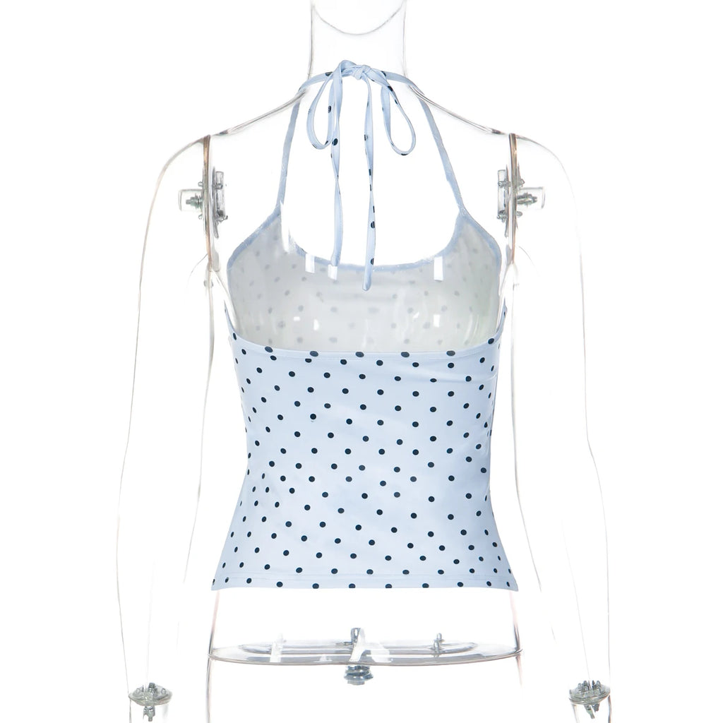 Polka Dot Halter Backless Crop Cami