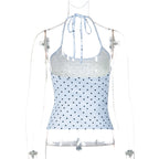 Polka Dot Halter Backless Crop Cami