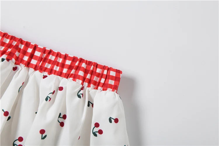 Cherry Plaid Y2K Backless Crop Top Skirt Set