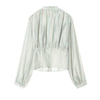 Striped Shirt With Flattering Fit Waist V Neck