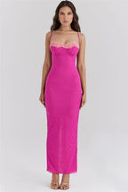 Lace Spaghetti Strap Bodycon Maxi Dress With Patchwork Backless