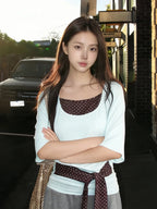 Mint Green Layered T Shirt With Polka Dot Overlay Three Quarter Sleeves
