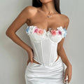White Off Shoulder Corset Top With Three Dimensional Floral Details