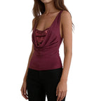 Retro Backless Cowl Neck Sequin Crop Top Sleeveless Square Collar Glam Tank