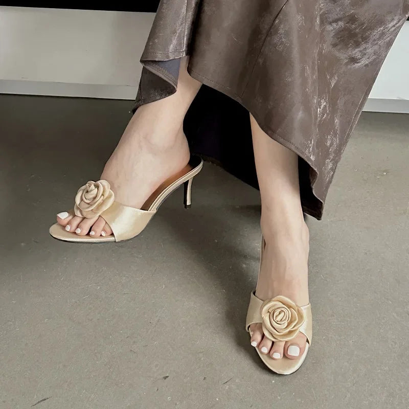 Floral Summer Slides With Low Heels