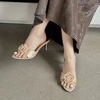 Floral Summer Slides With Low Heels