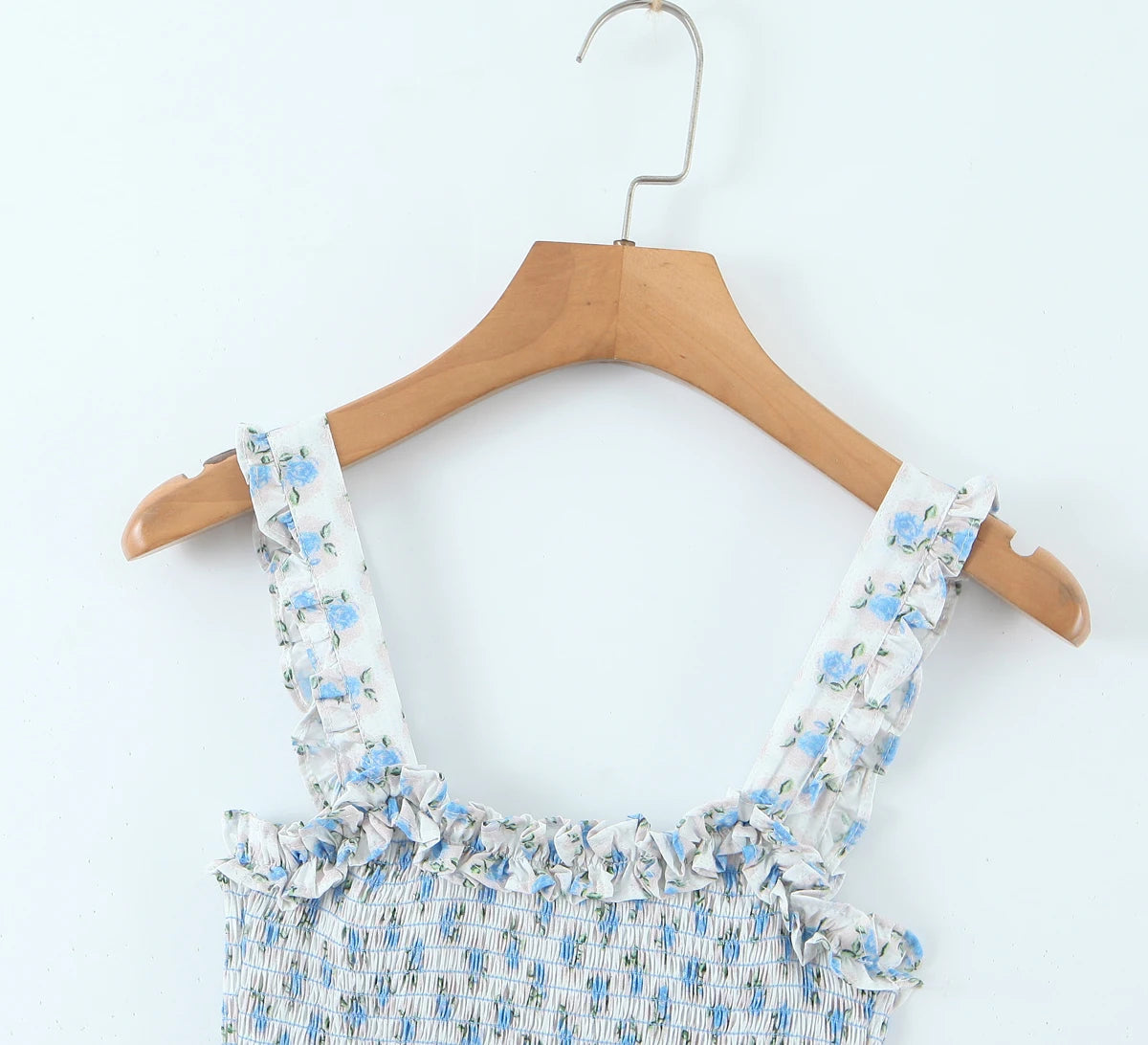 Flower Print Corset Ruched Elastic Body Sling Mini Square Collar Ruffles Hem Dress