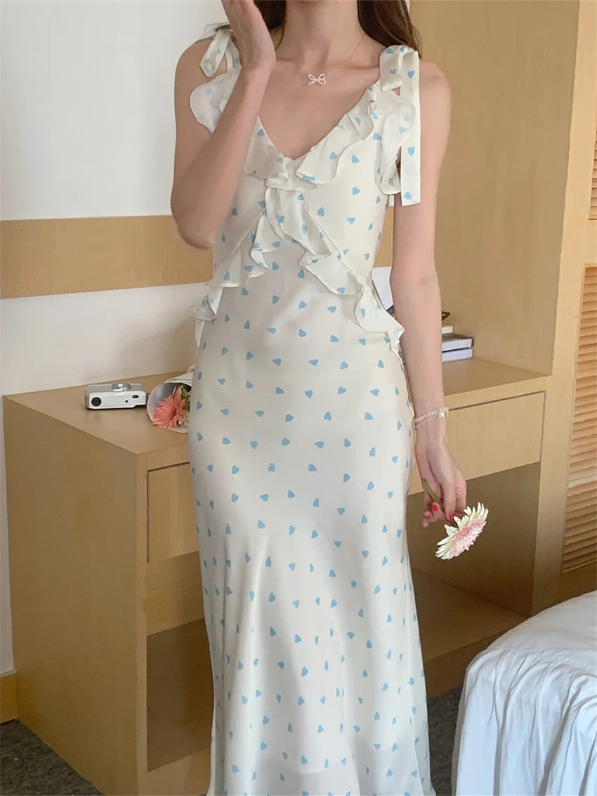 Allover Printed Dress With V Neckline Ruffles And Sleeveless Silhouette