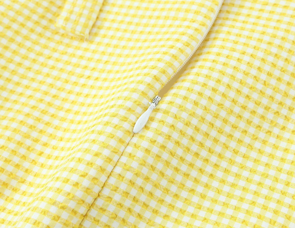 Gingham Bow Mini Dress With Square Neck High Waist Bodycon