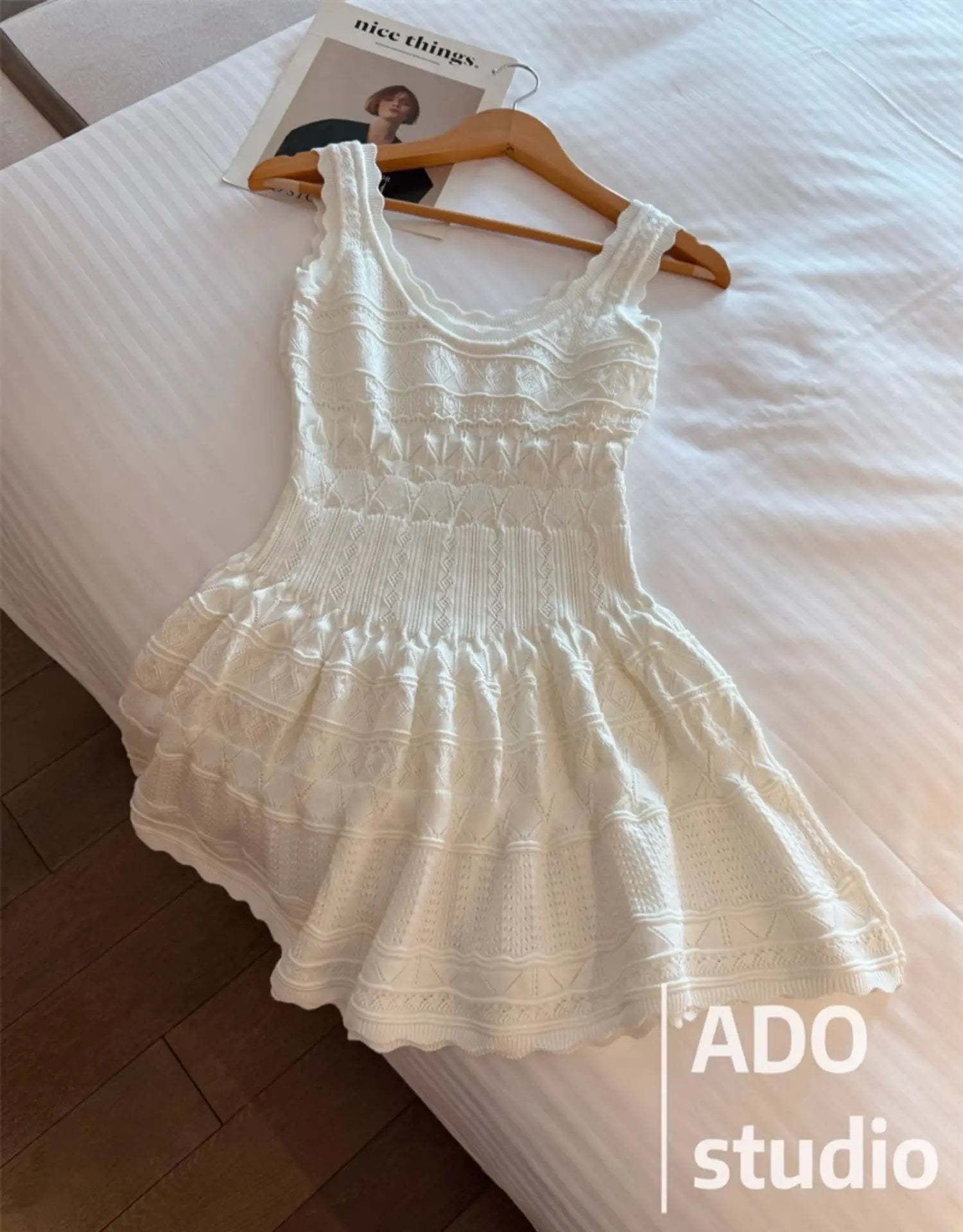 A Line Dress With Ruffled Knitted Vest For Women French Style