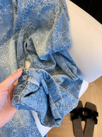 Embroidered Denim Wide Leg Jeans With Loose Fit