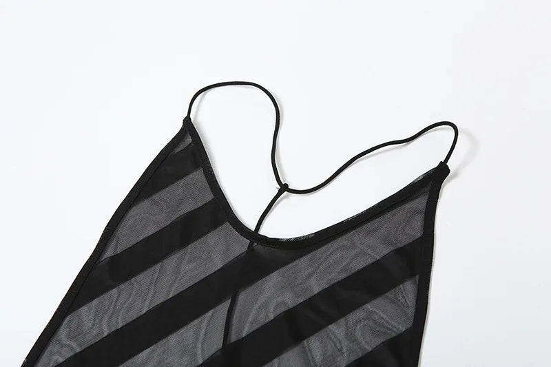 Mesh Halter Maxi Dress With See Through Bodice Sleeveless Backless