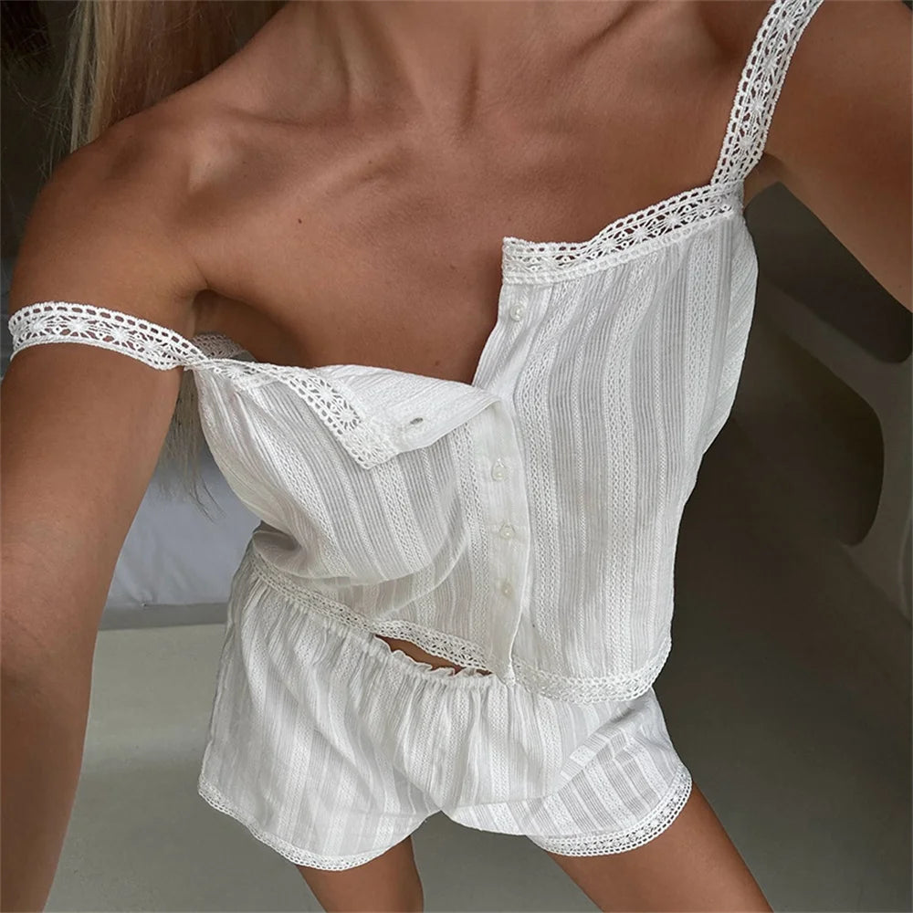 Fashion Pure Cotton Comfortable Soft Strap Short Pants Sleepwear Two-Piece Set